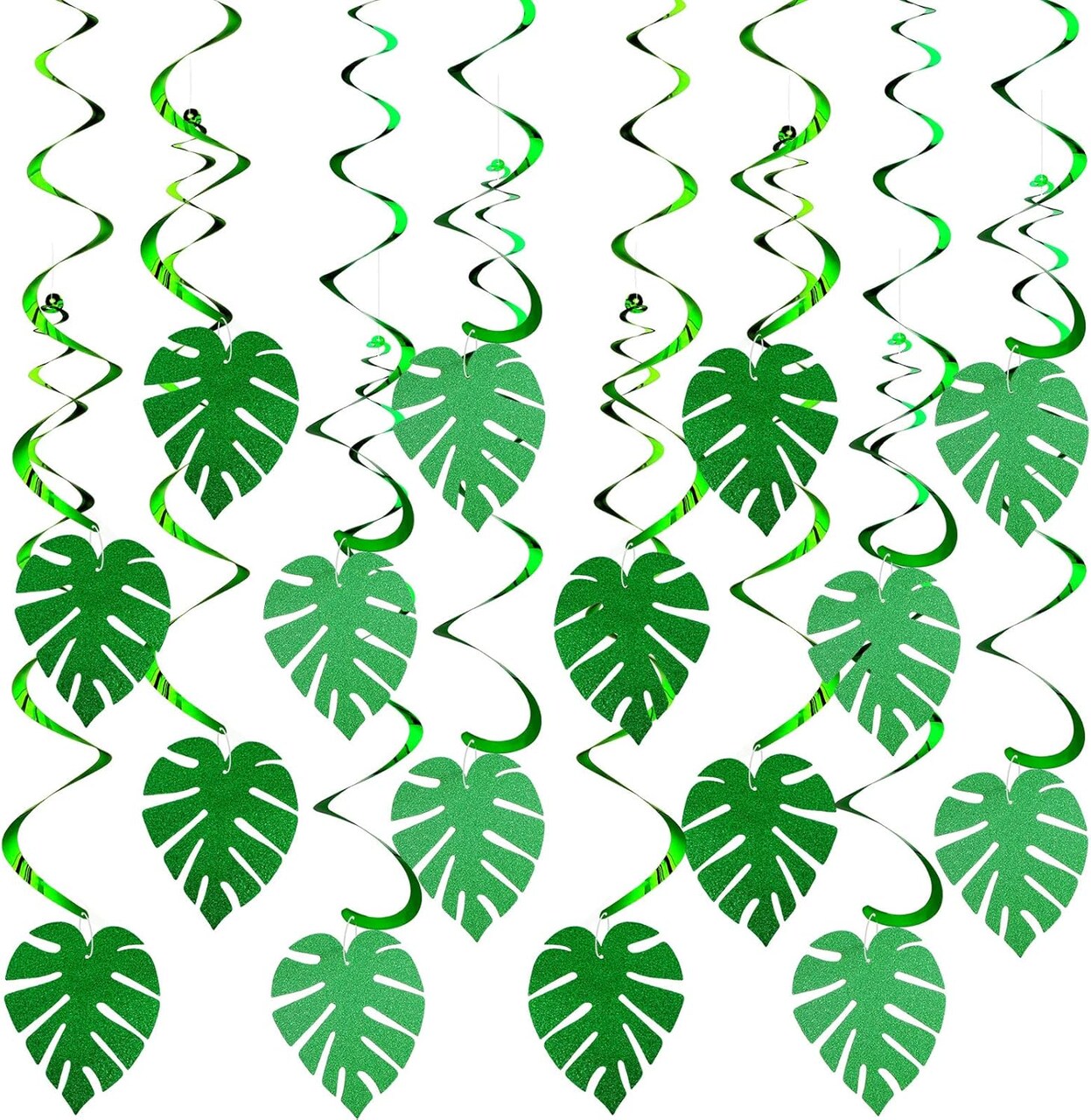 32 Pcs Hawaiian Luau Party Palm Leaves Swirl Decorations Hanging Ceiling Green Decoration Tropical Party for Summer Baby Shower Birthday Supplies (Cute Style)